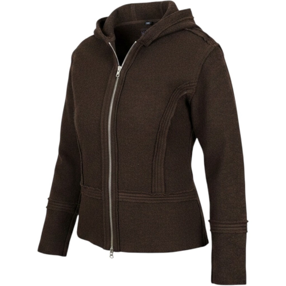 Neve Designs Women's Brown Boiled Wool Zip Up Hoodie Jacket Size L Cabin Winter